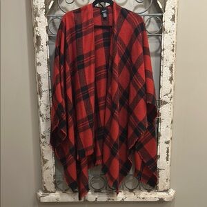 Plaid Red and Black Women's Poncho